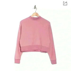 Abound Mock Neck Fleece Cropped Pullover Sweater in Pink Blossom
